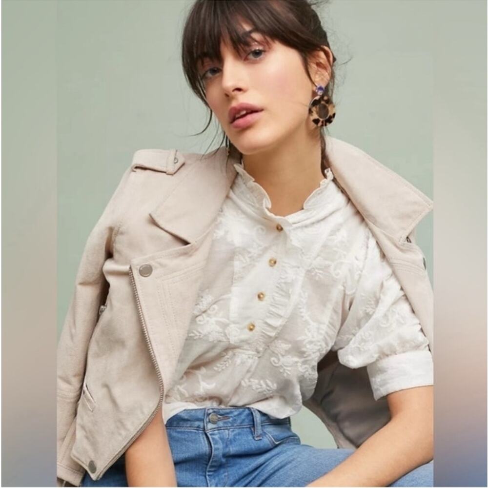 Anthropologie Akemi + Kin White Cotton Embroidered Puff Sleeve Blouse XS Boho